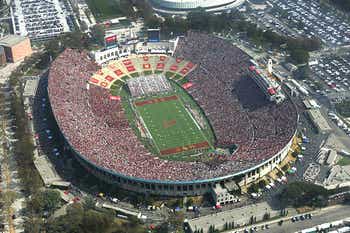Aerial view of the the Los Angeles Coliseum stadium