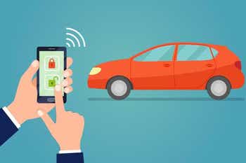 Illustration of a person unlocking their car through a mobile device