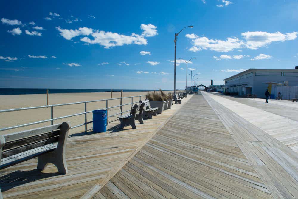 Asbury Park boardwalk on a bright sunny day