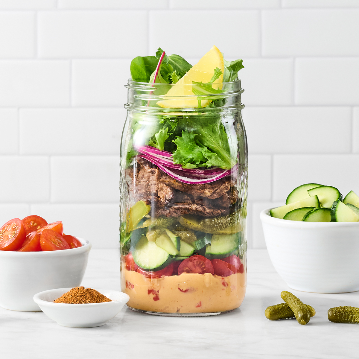 Shawarma-Style Ribeye Jar Salads | Hy-Vee
