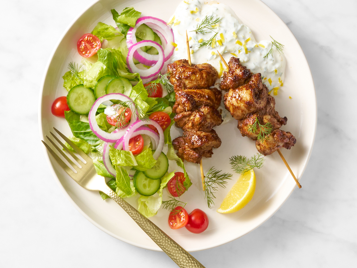 Air-Fried Chicken Shawarma Kabobs with Tzatziki  |  Hy-Vee