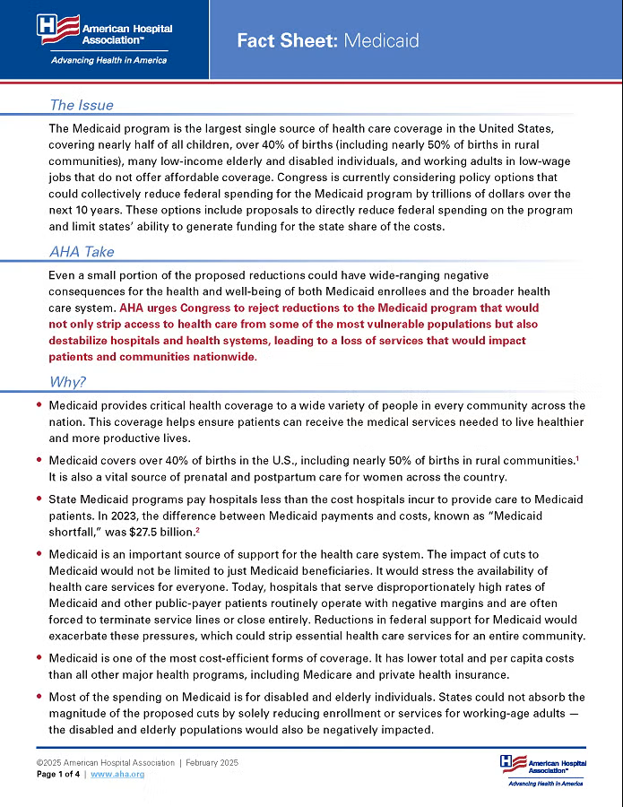 Fact Sheet: Medicaid page 1.