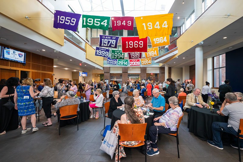 alumni weekend 2024 banners in the Yawkey Center Atrium