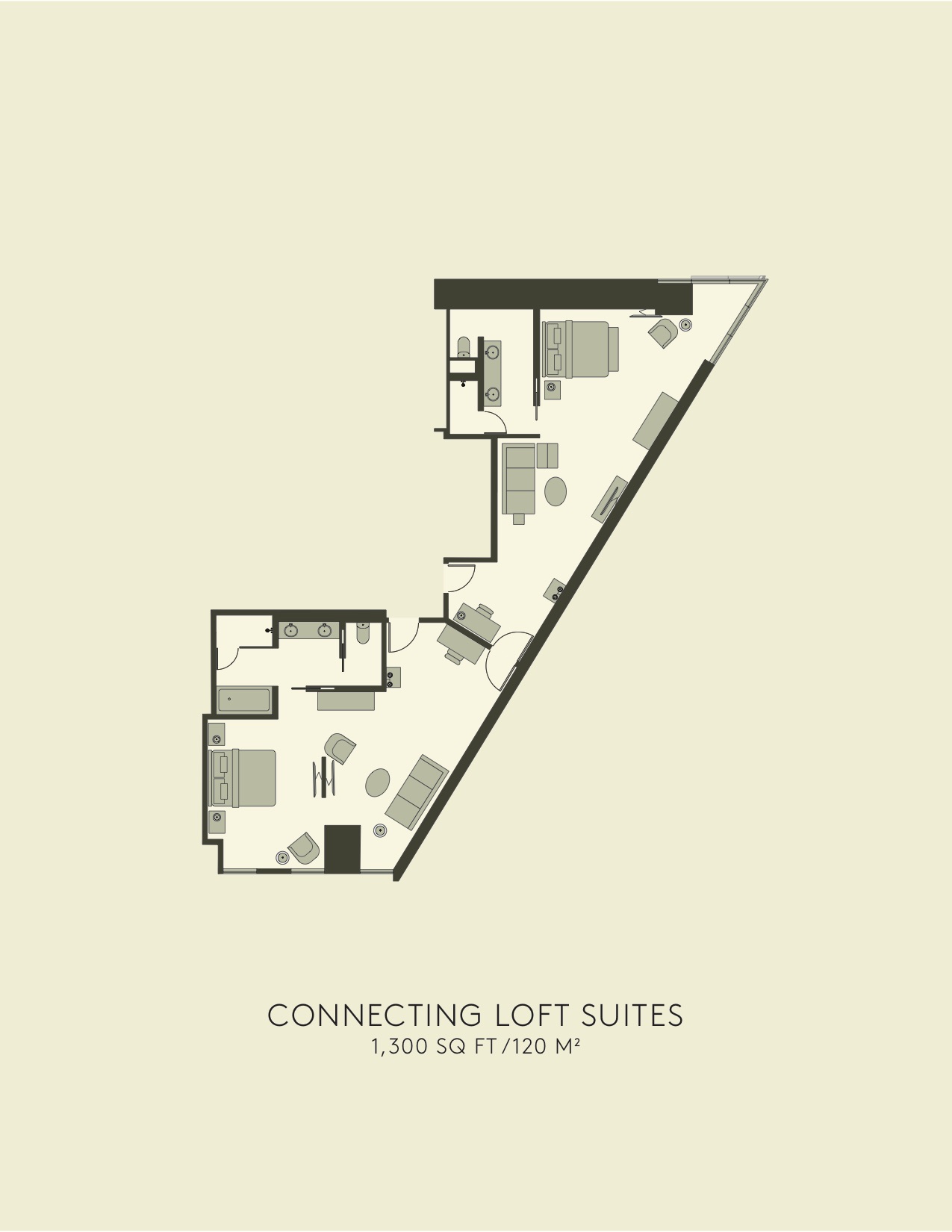 Planta das suites Loft comunicantes