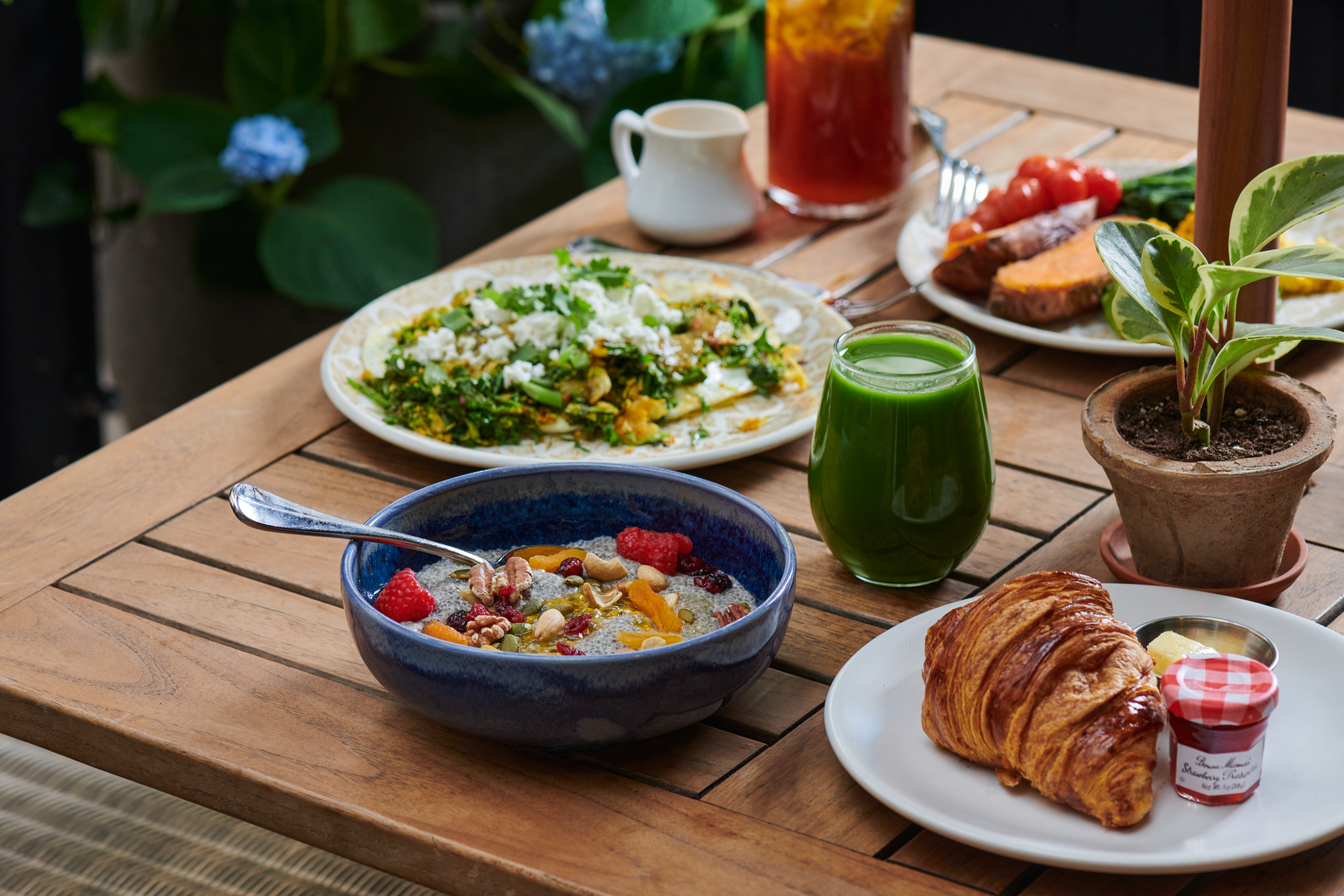 Breakfast on a patio table