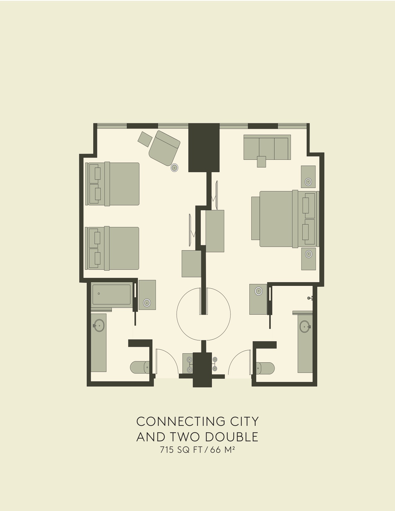 Pianta della camera City Two Double Connecting City Two Double