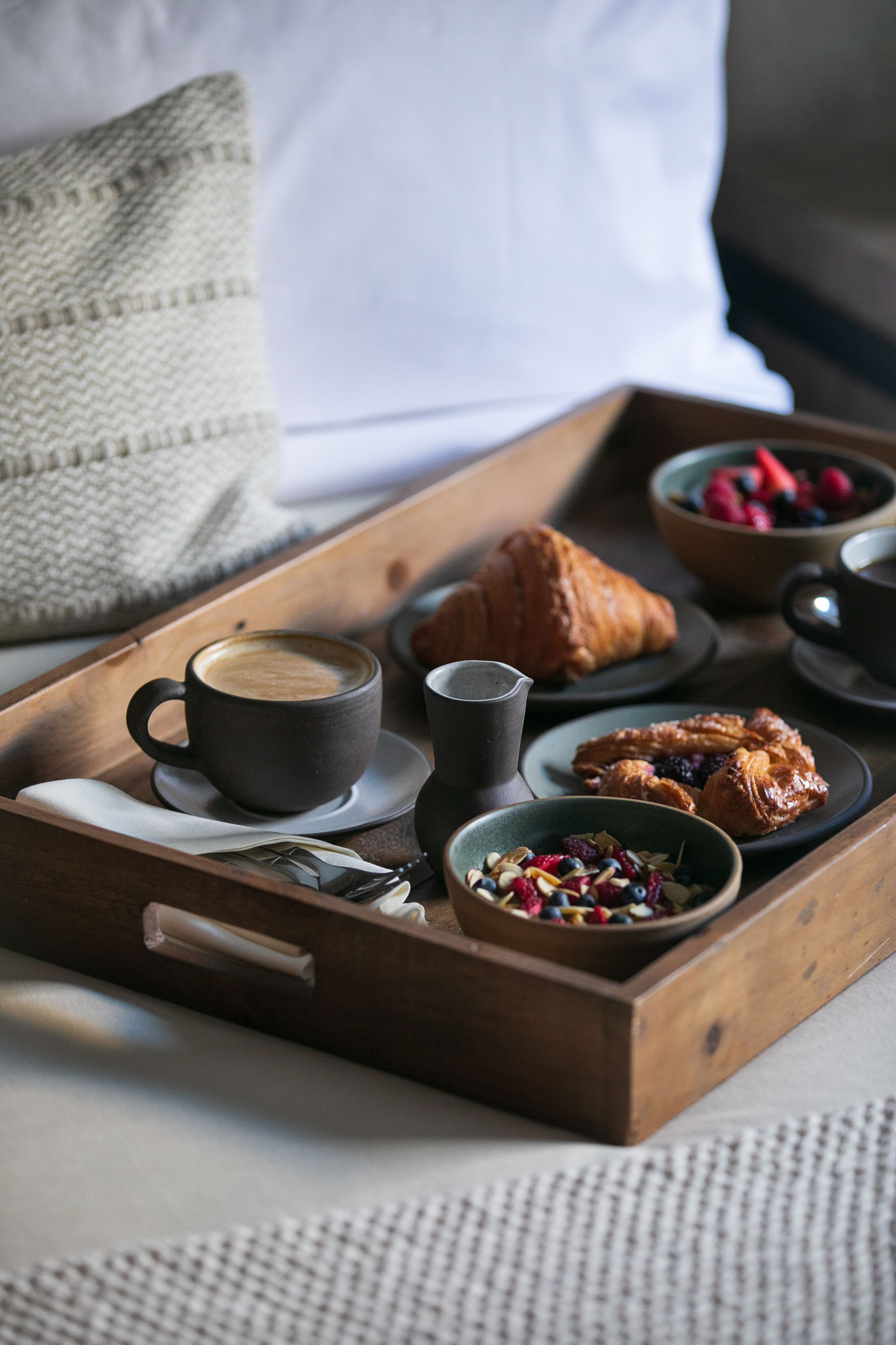 Tray with breakfast in bed
