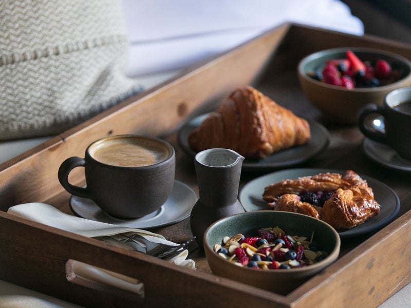 Tray with breakfast in bed