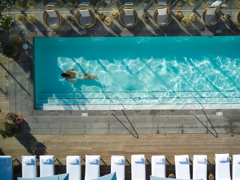 Aerial photo of a man in a pool