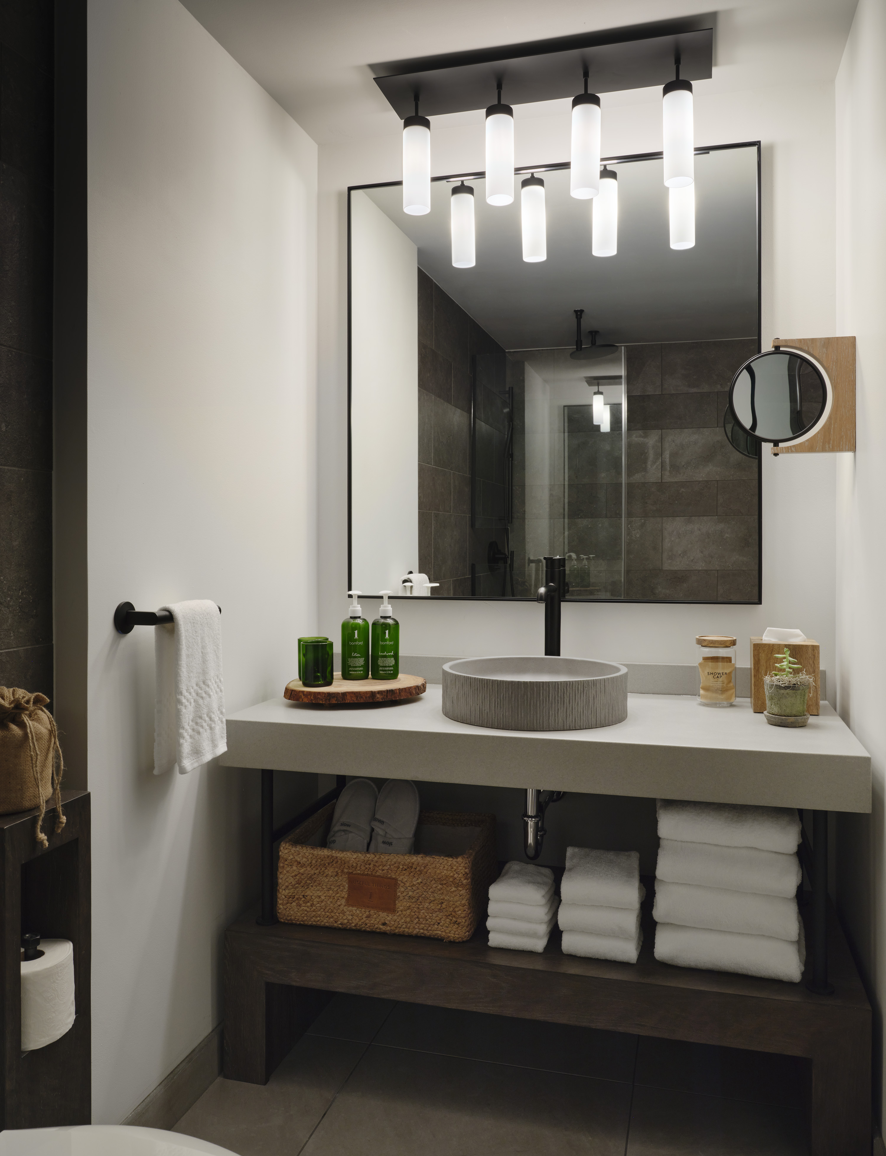 Bathroom sink with bright light fixture