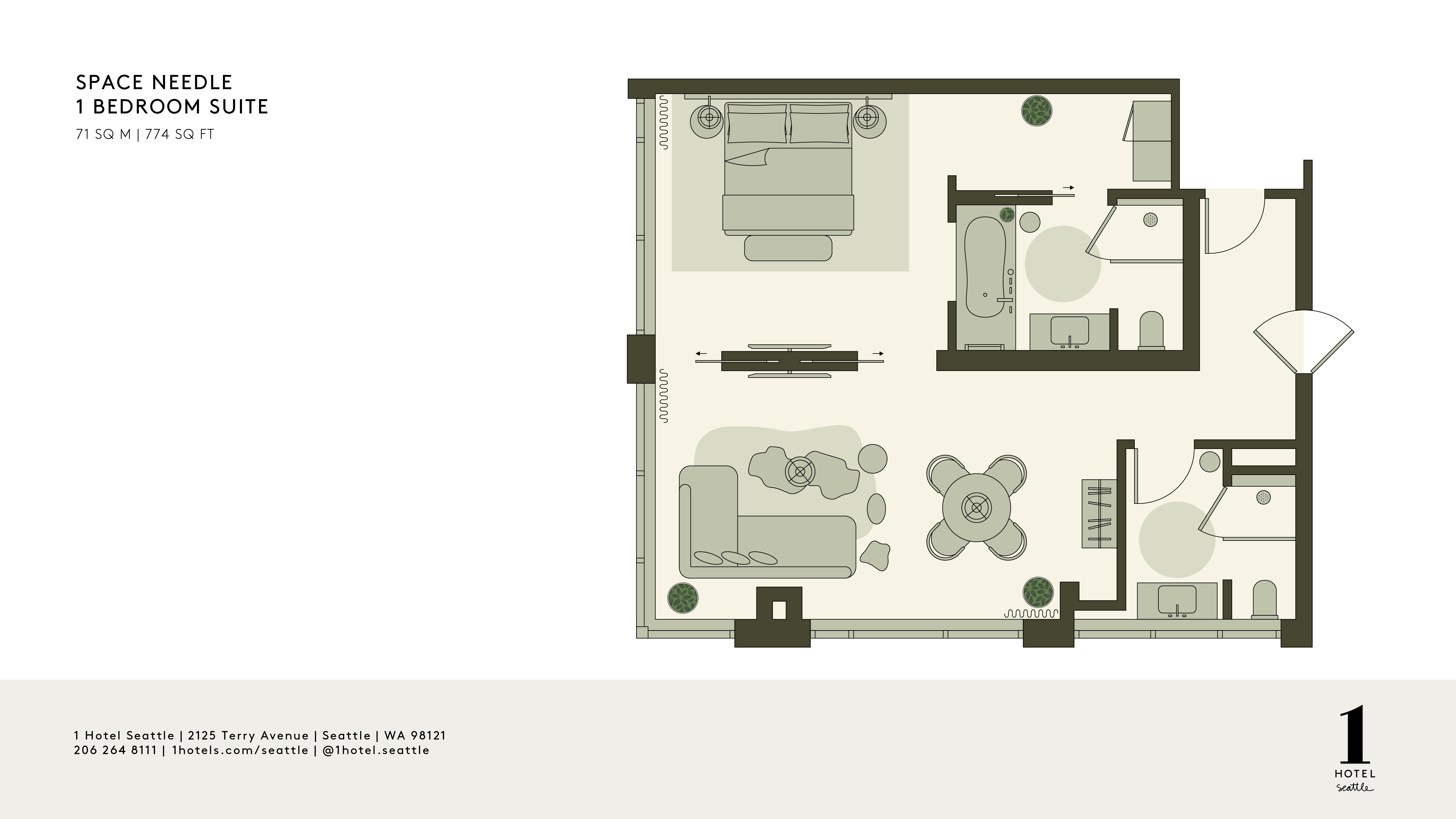 Space Needle 1 Bedroom Suite間取り図