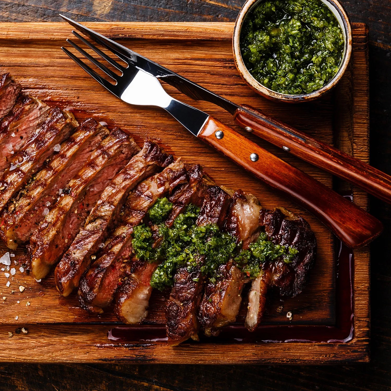 Steak with green sauce