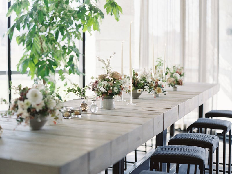 Table decorated with vases