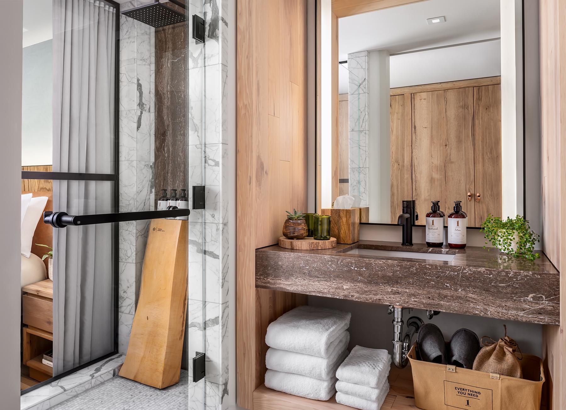 Sink and shower in the bathroom