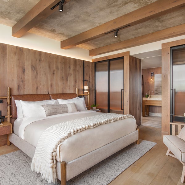 Bedroom with a made bed