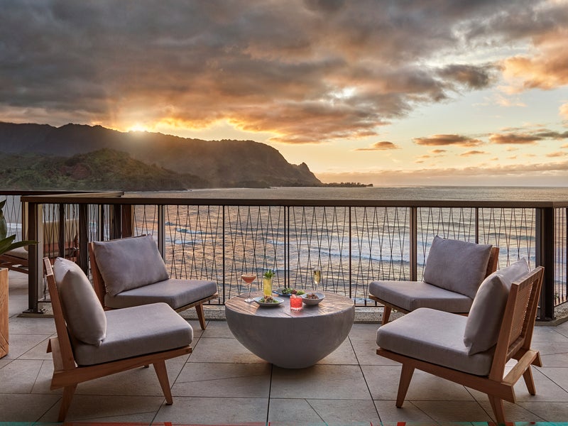 Lounge area on a deck overlooking the ocean