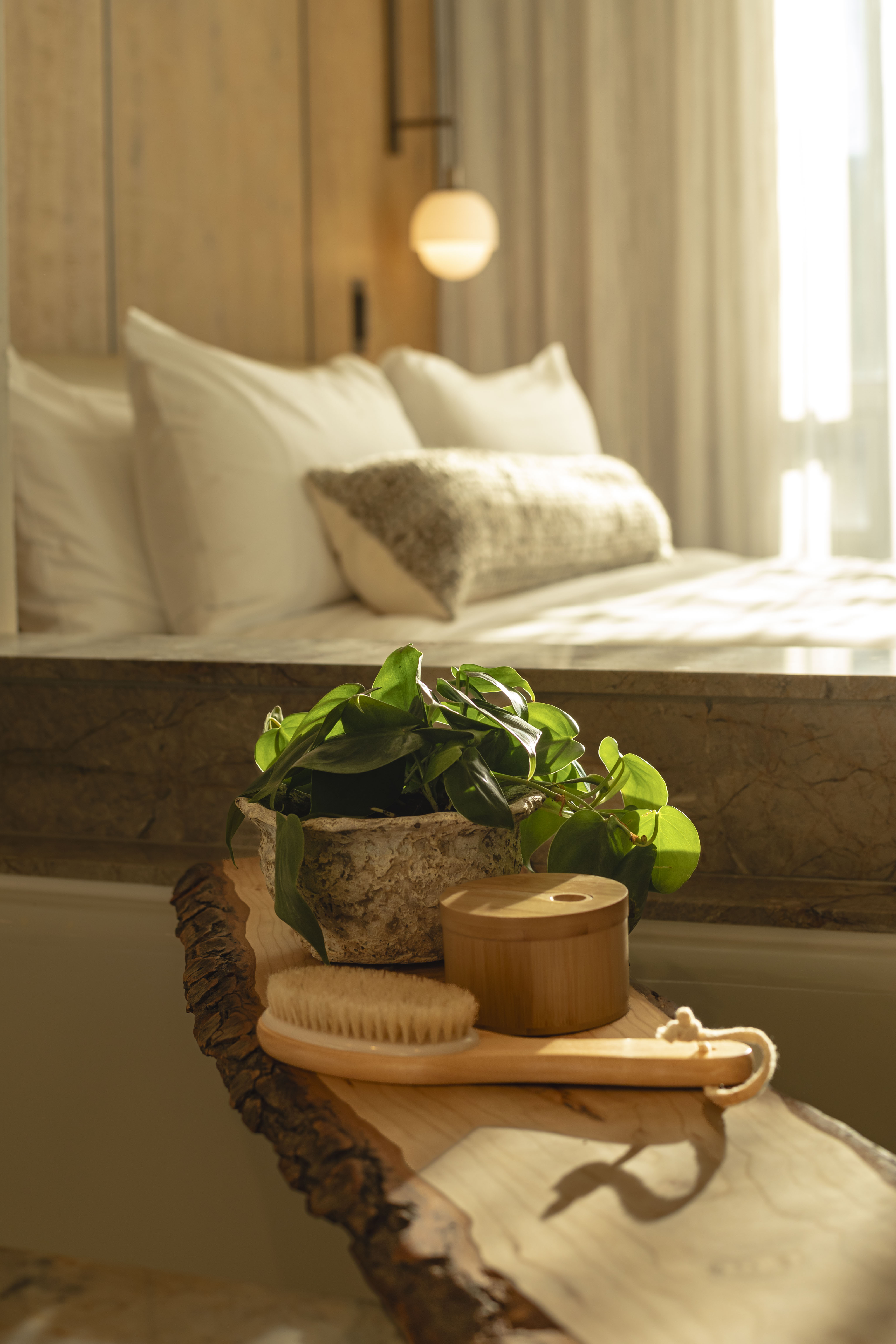 ベッドサイドテーブルの植物