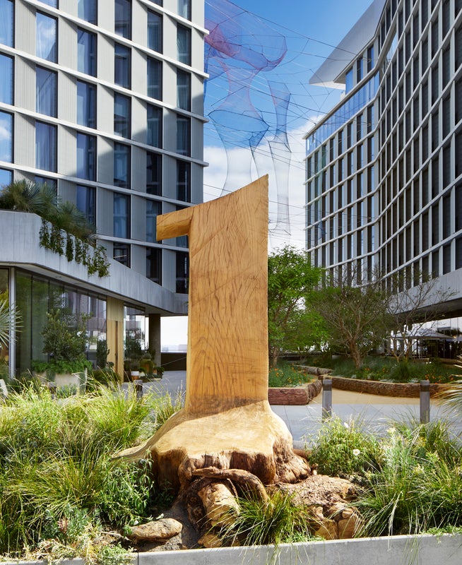1 Hotel logo made from thick wood