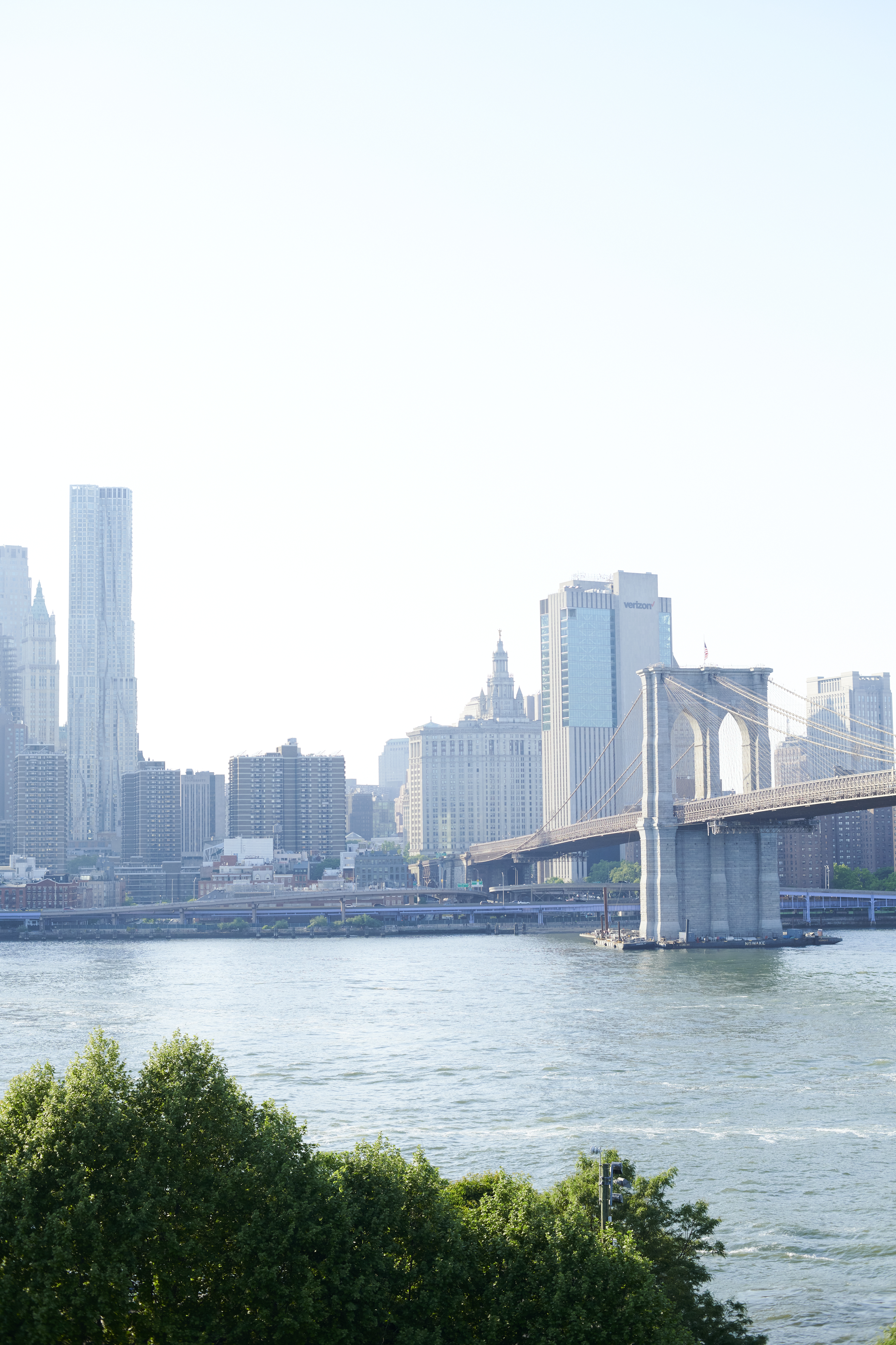 Shot of the Brooklyn Bridge across the water