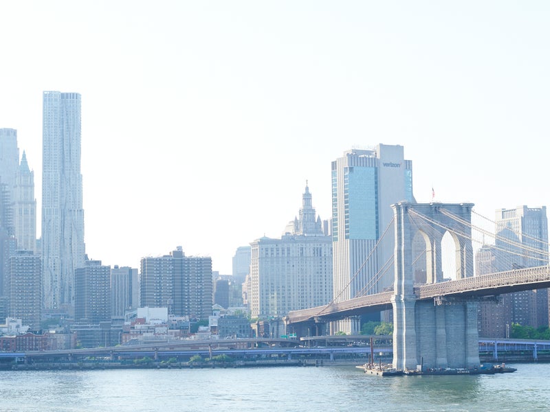 Shot of the Brooklyn Bridge across the water