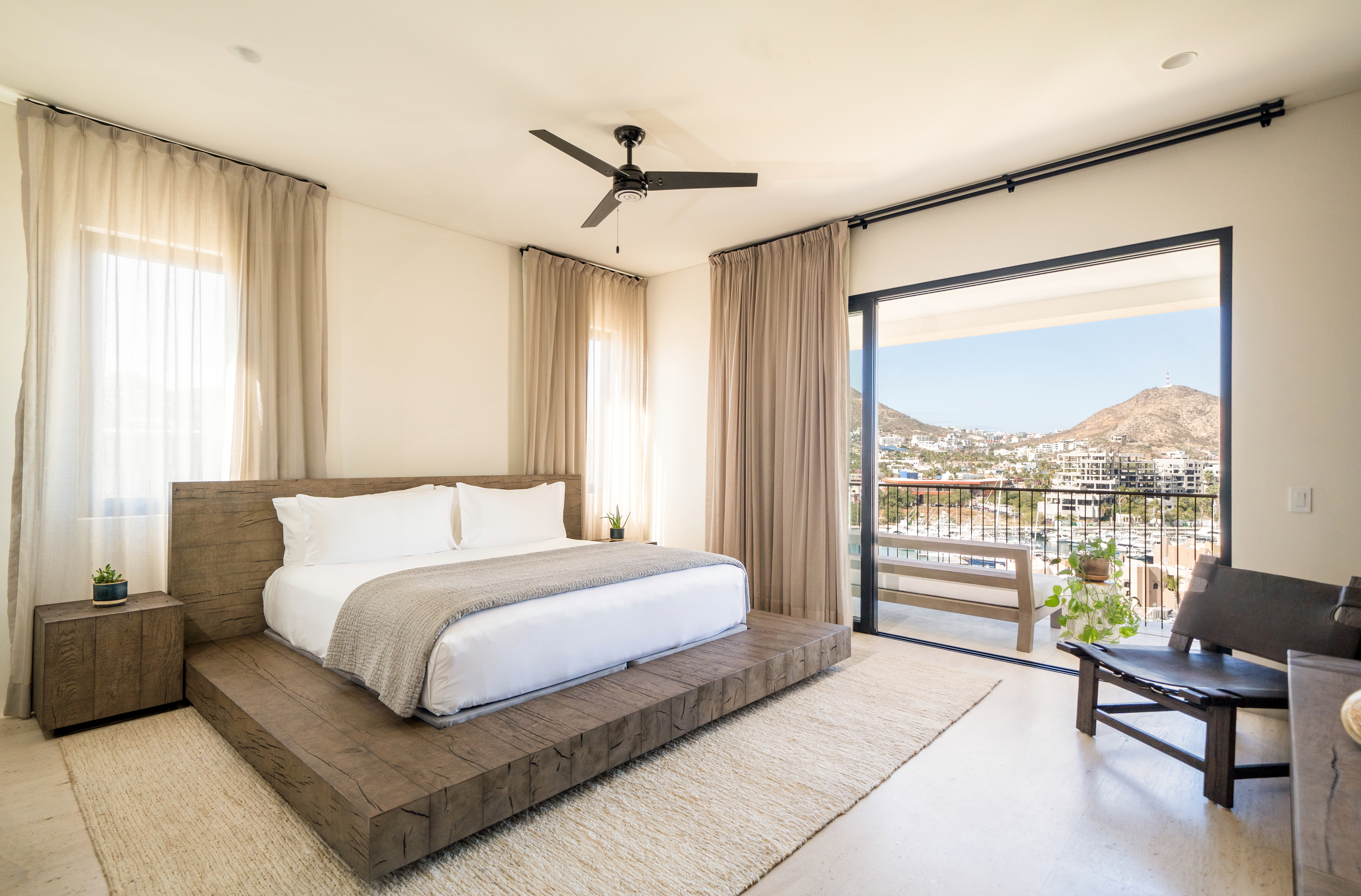 Bed raised on a wooden frame 