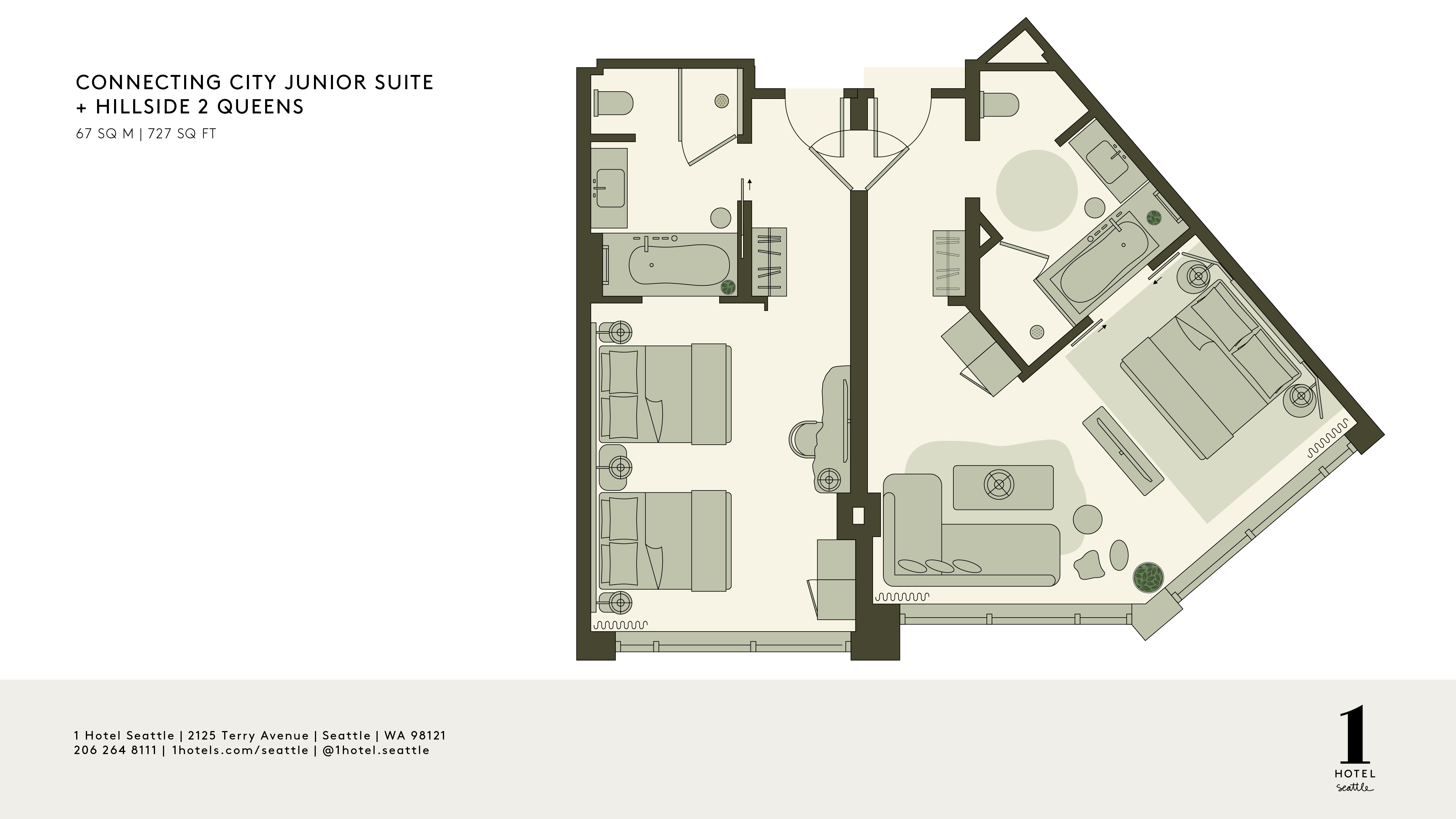 Plantegning for Connecting Junior Suite og Hillside Queen Queen