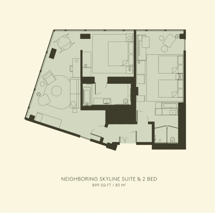 Planta baixa da suite skyline vizinha e da suite com 2 camas