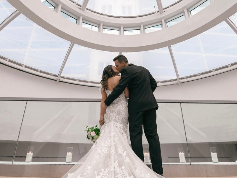 Wedding couple kissing