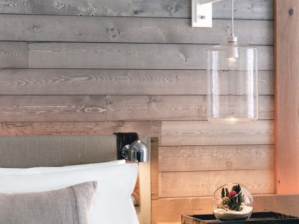 A bed and a side table