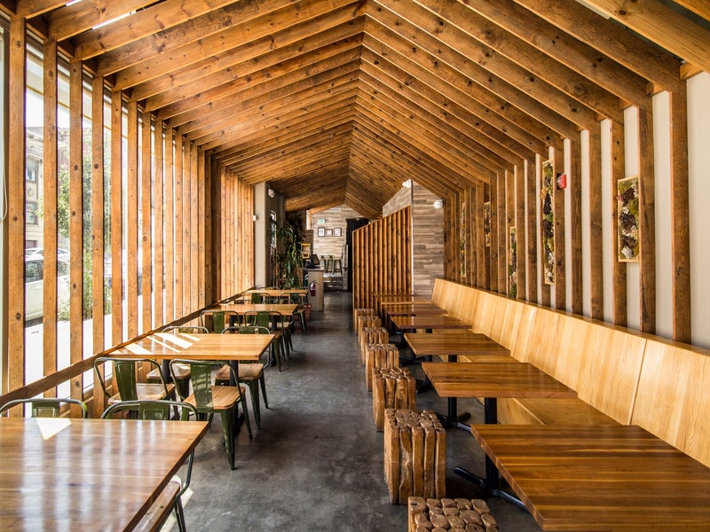 A wooden dining area