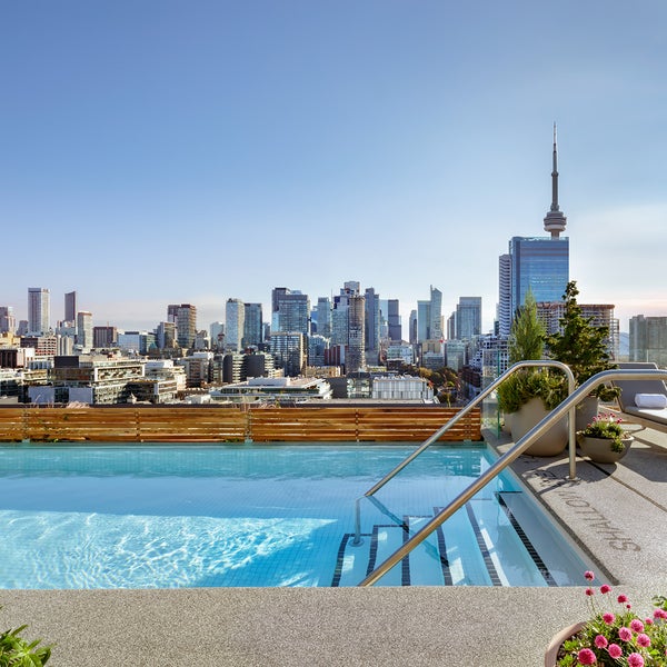 Rooftop pool with the Toronto skyline in the background 