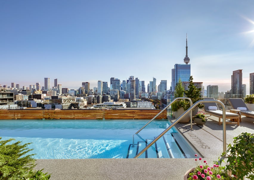 Rooftop pool with the Toronto skyline in the background
