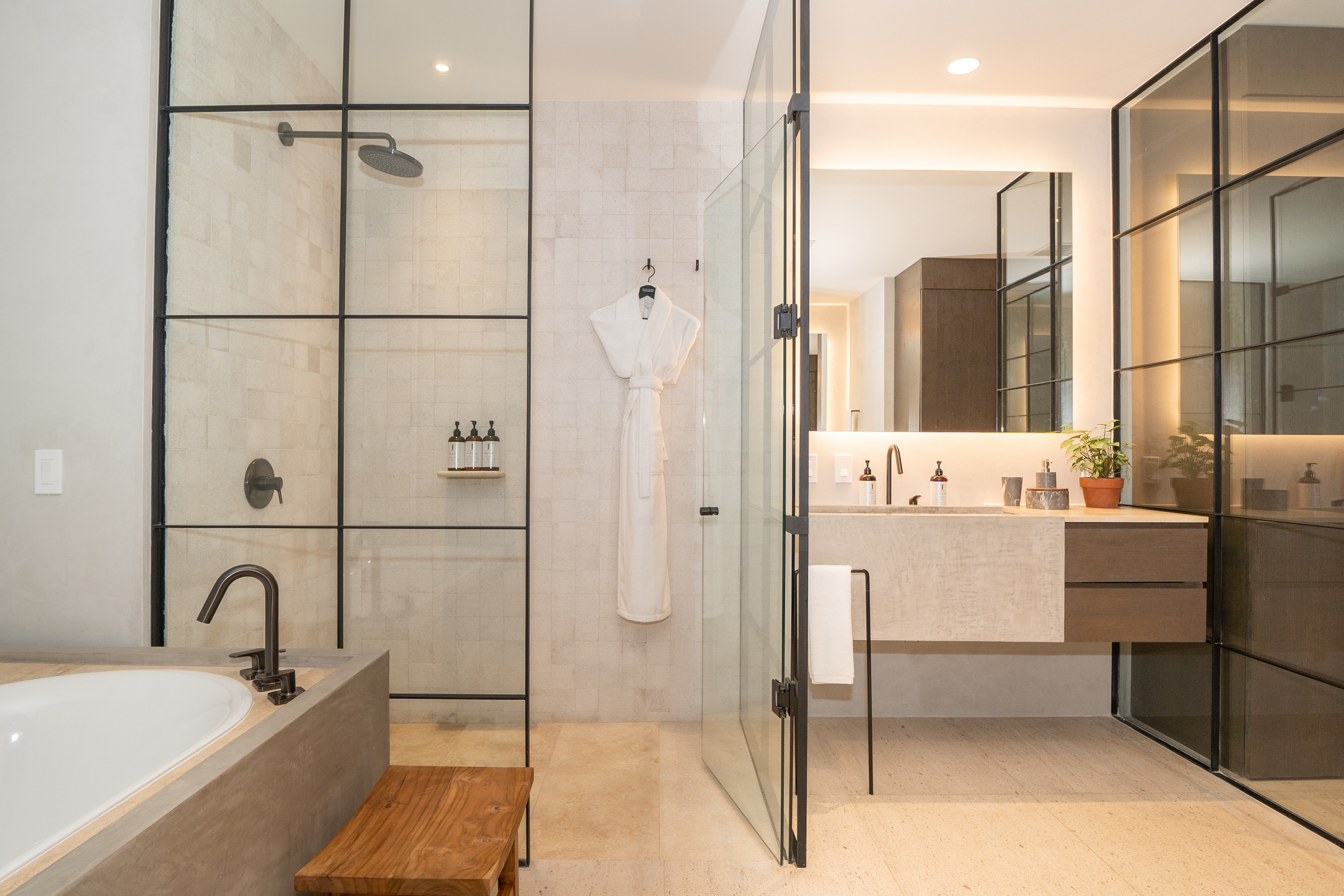 Ivory bathroom with a standing shower