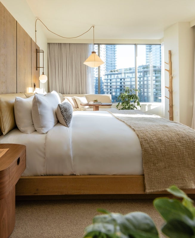 hotel bedroom with natural light