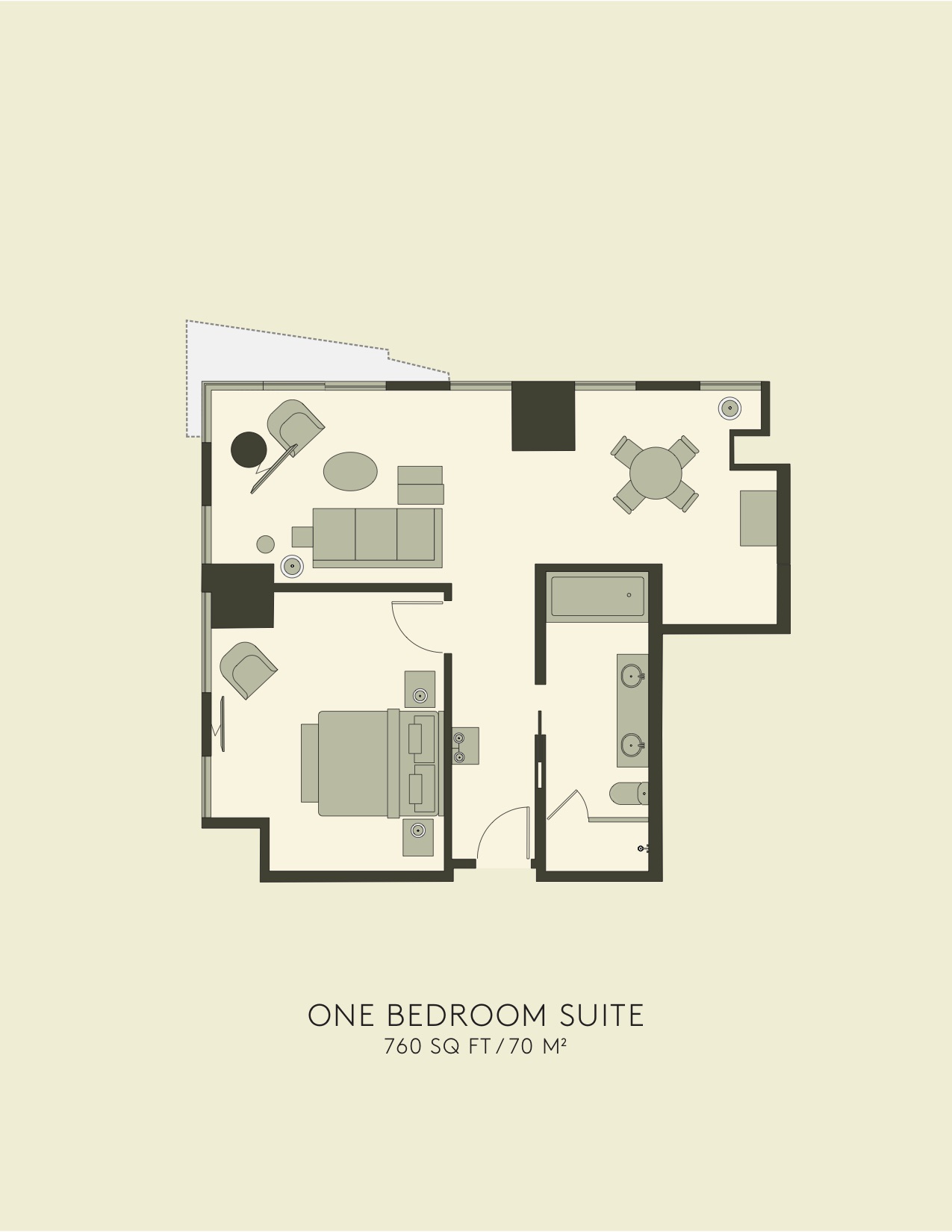 Planta baixa da suite com um quarto