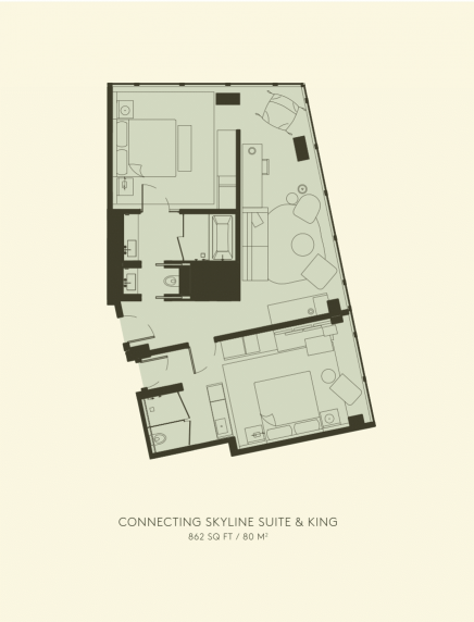Plattegrond van de aangrenzende skyline suite en king
