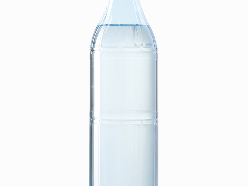 A plastic water bottle