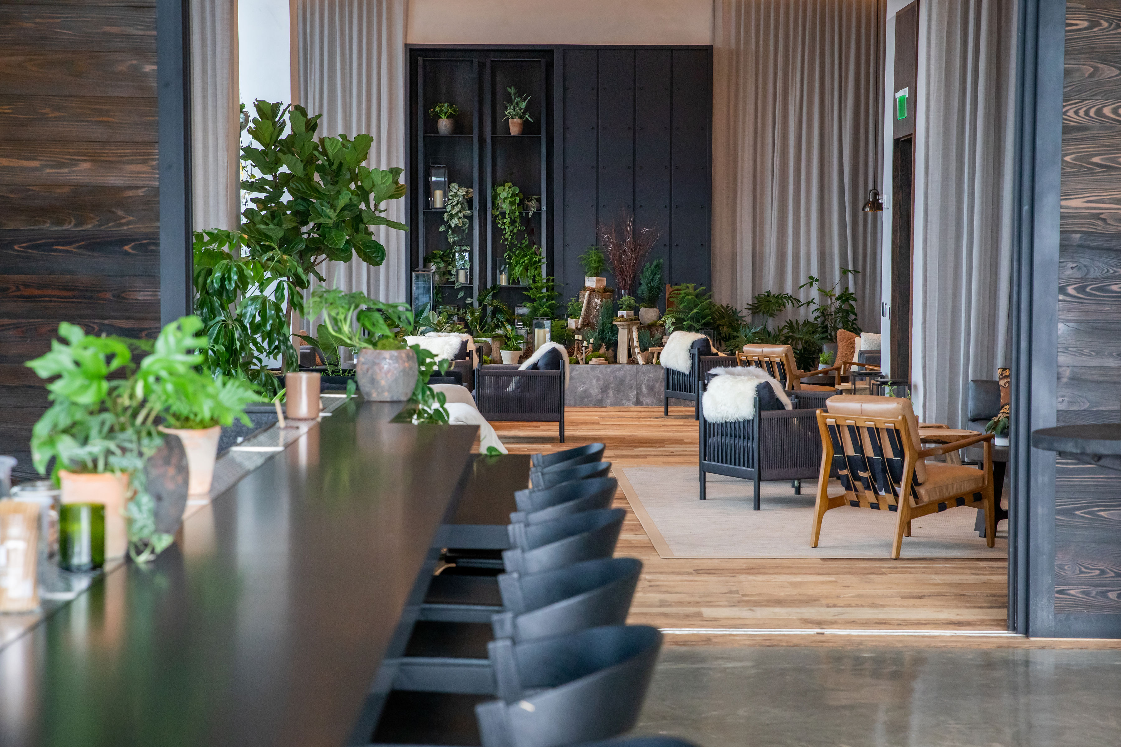 row of seats along bar with more seating in background