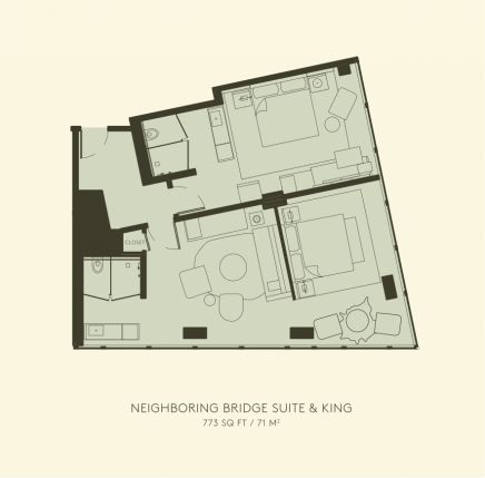 Plattegrond van de aangrenzende bruidssuite en king