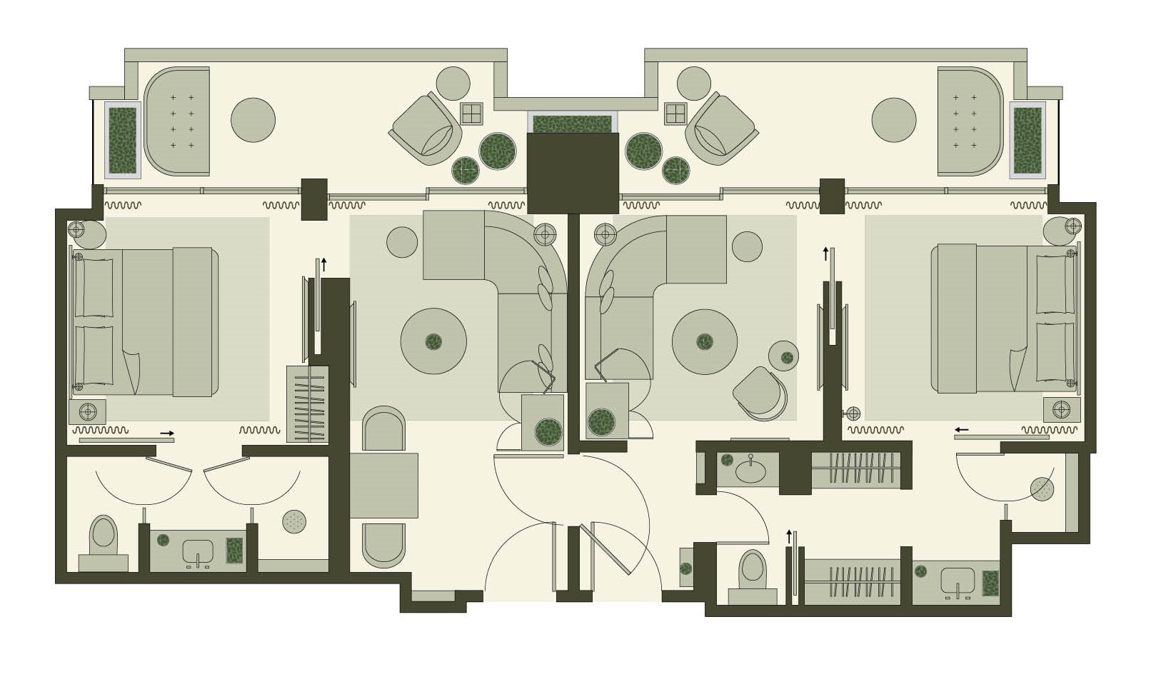 TILSLUTTENDE SKYLINE TERRASSE-SUITER MED ET SOVEVÆRELSE