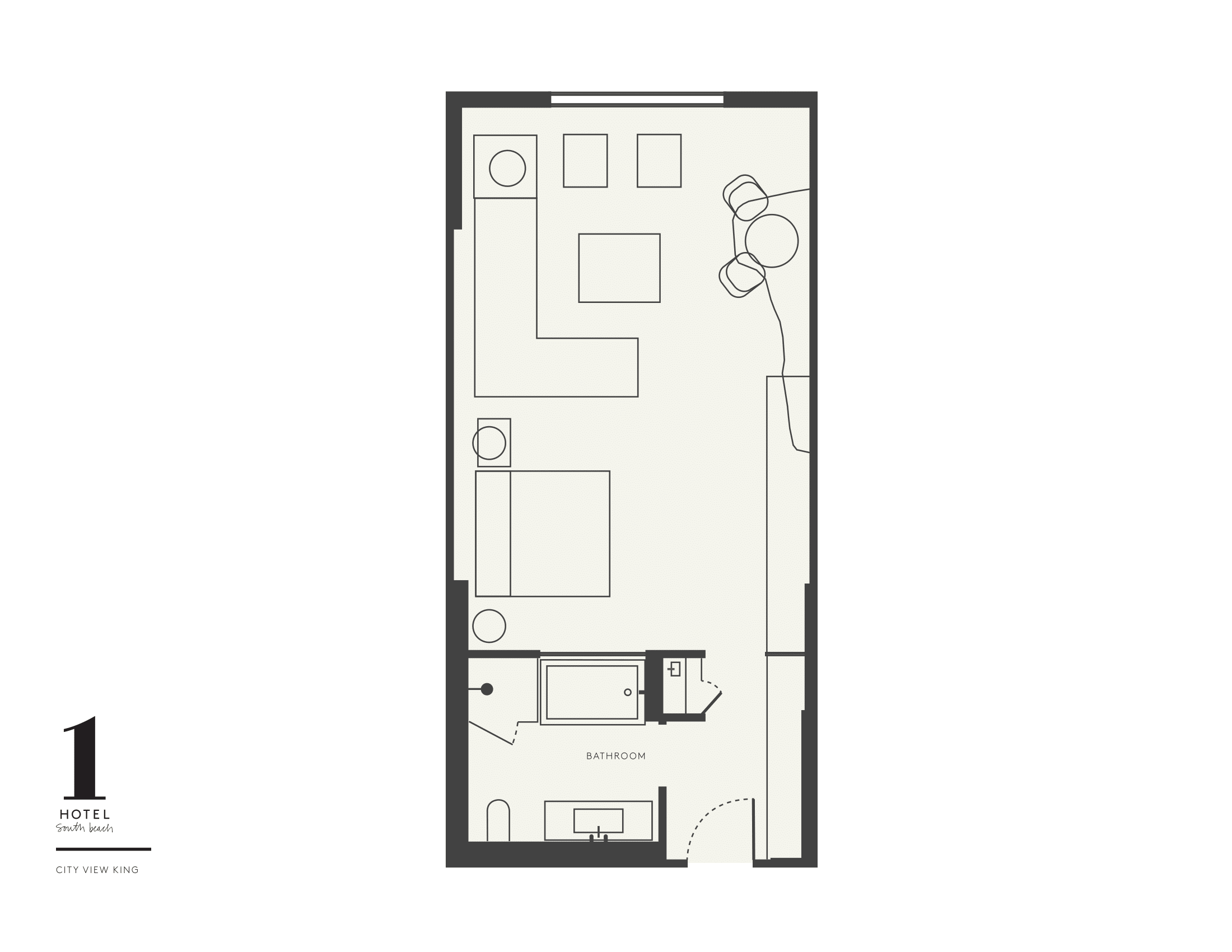 Plattegrond voor city view king kamer city view king in 1 Hotel South Beach
