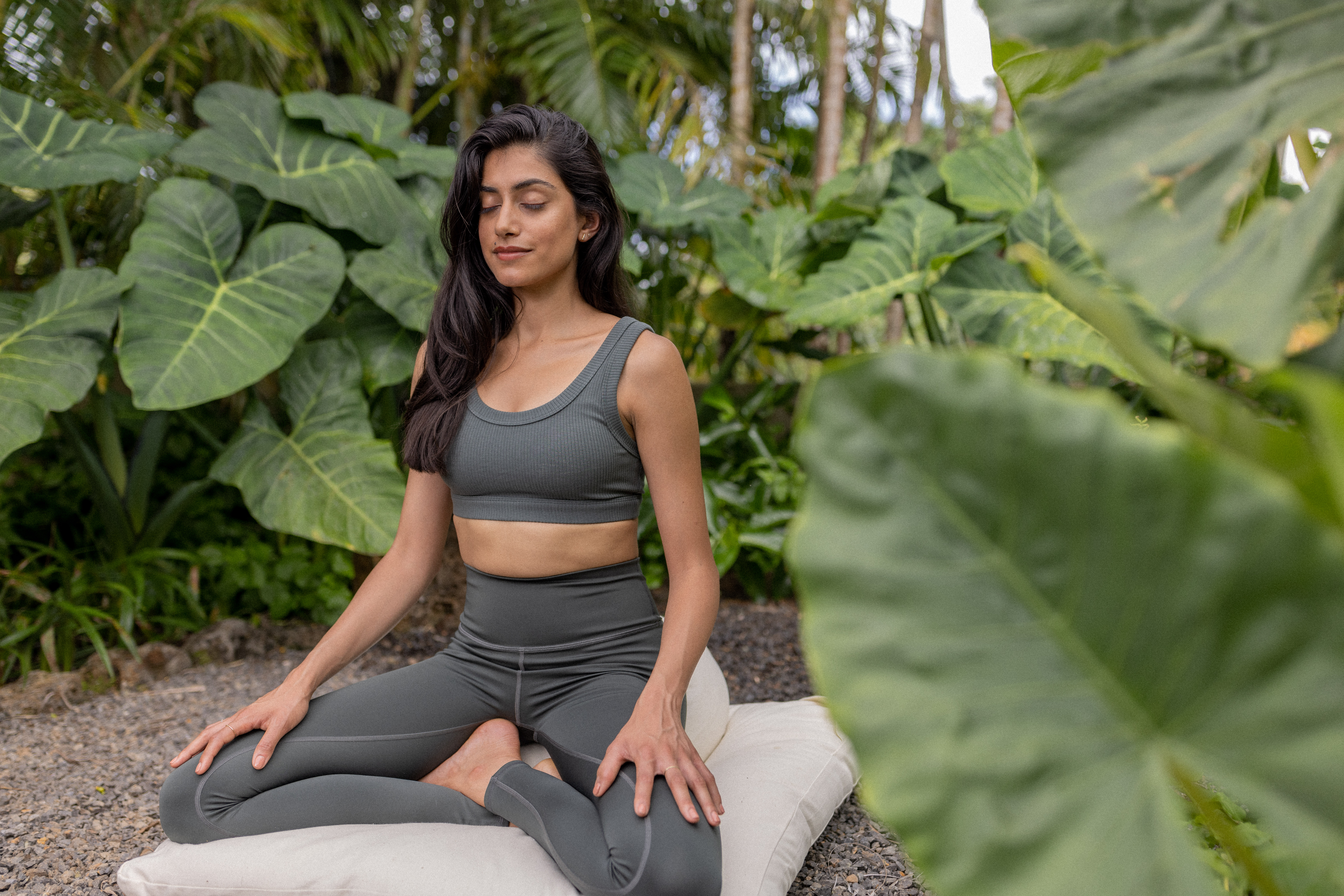 Woman meditating outside