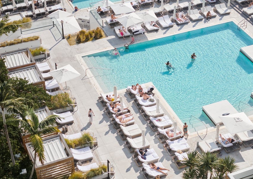 Views from the penthouse overlooking the outside pool area