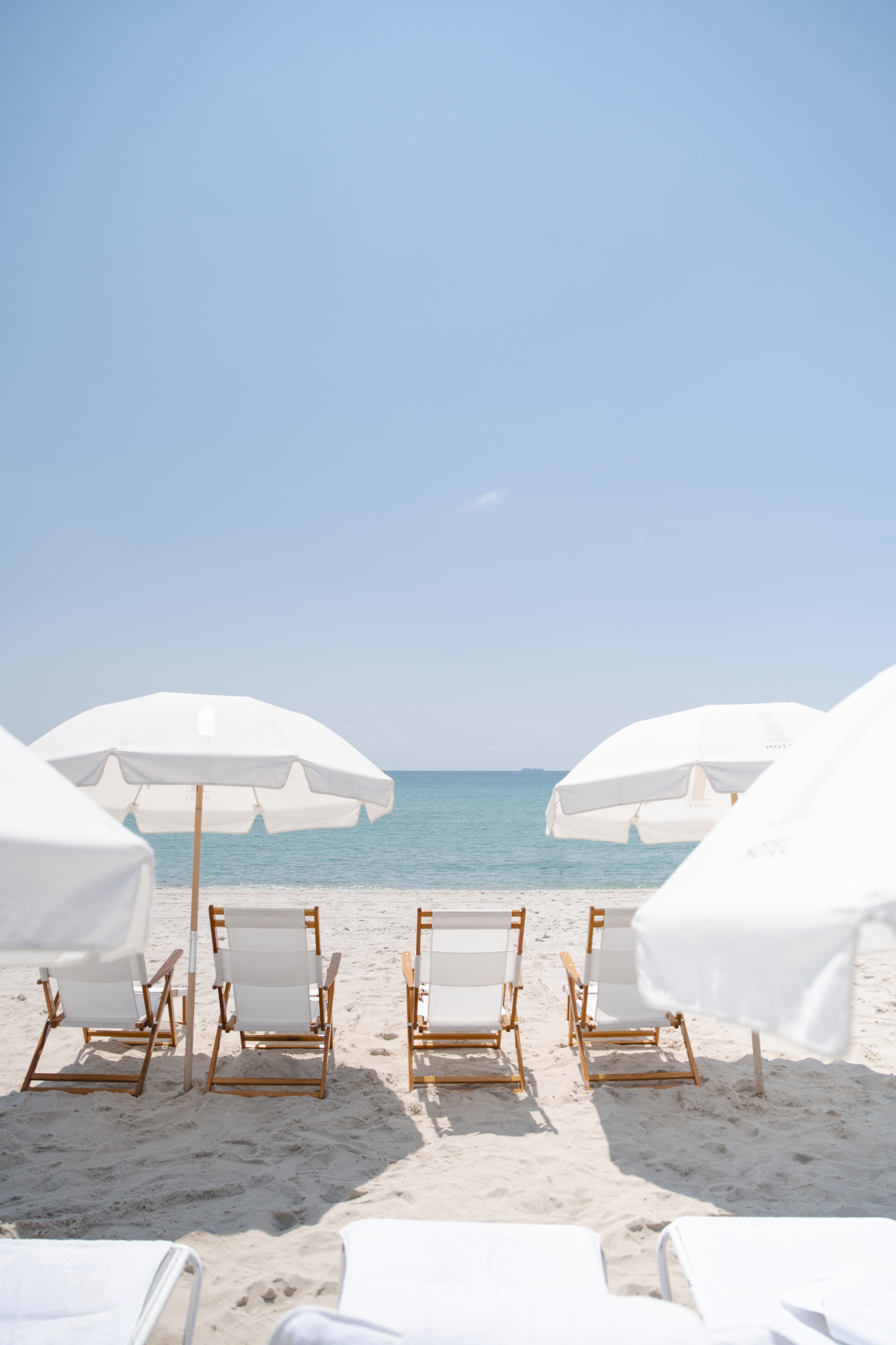 Beach chairs and umbrellas