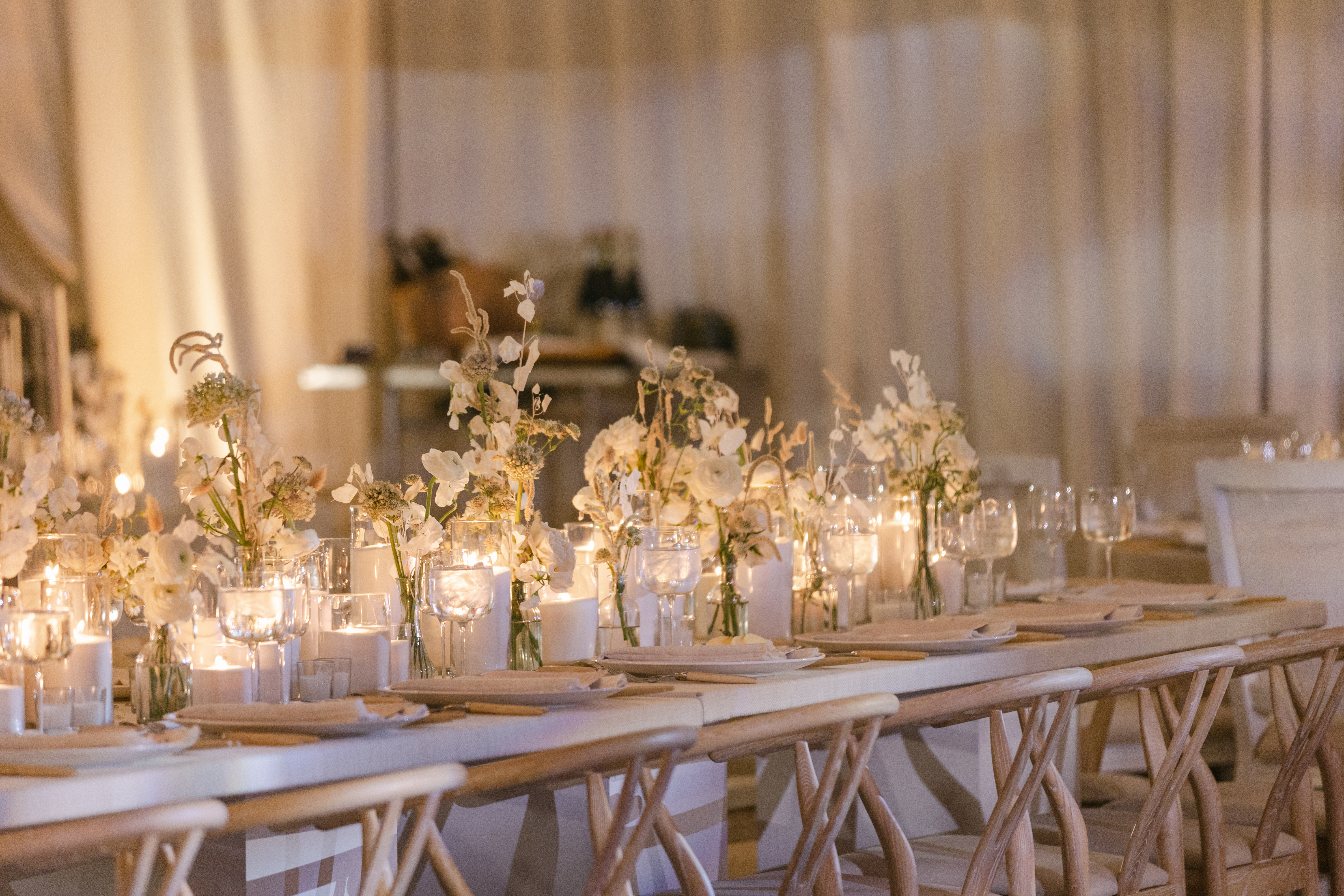 Event table set with flowers and candles