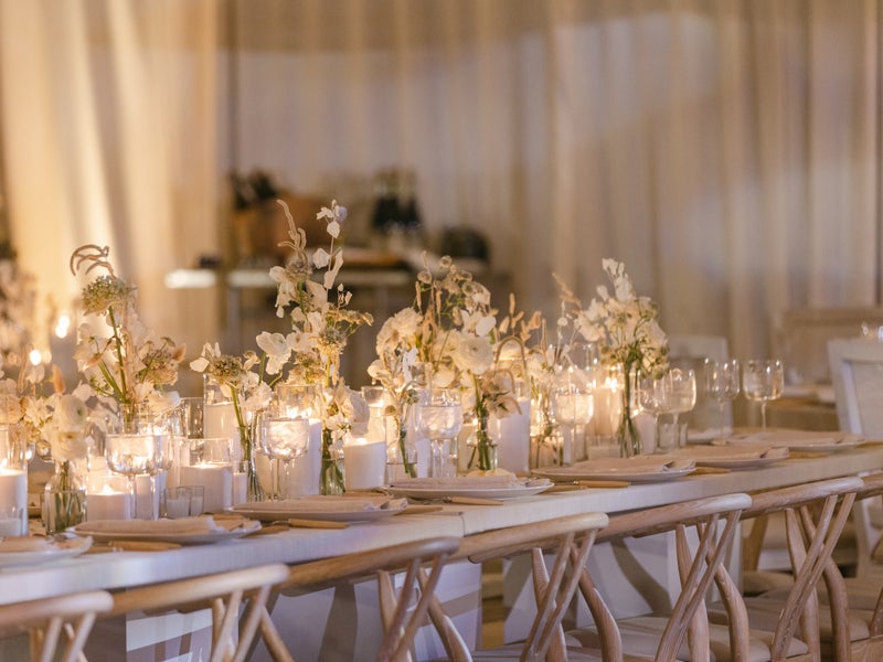 Event table set with flowers and candles