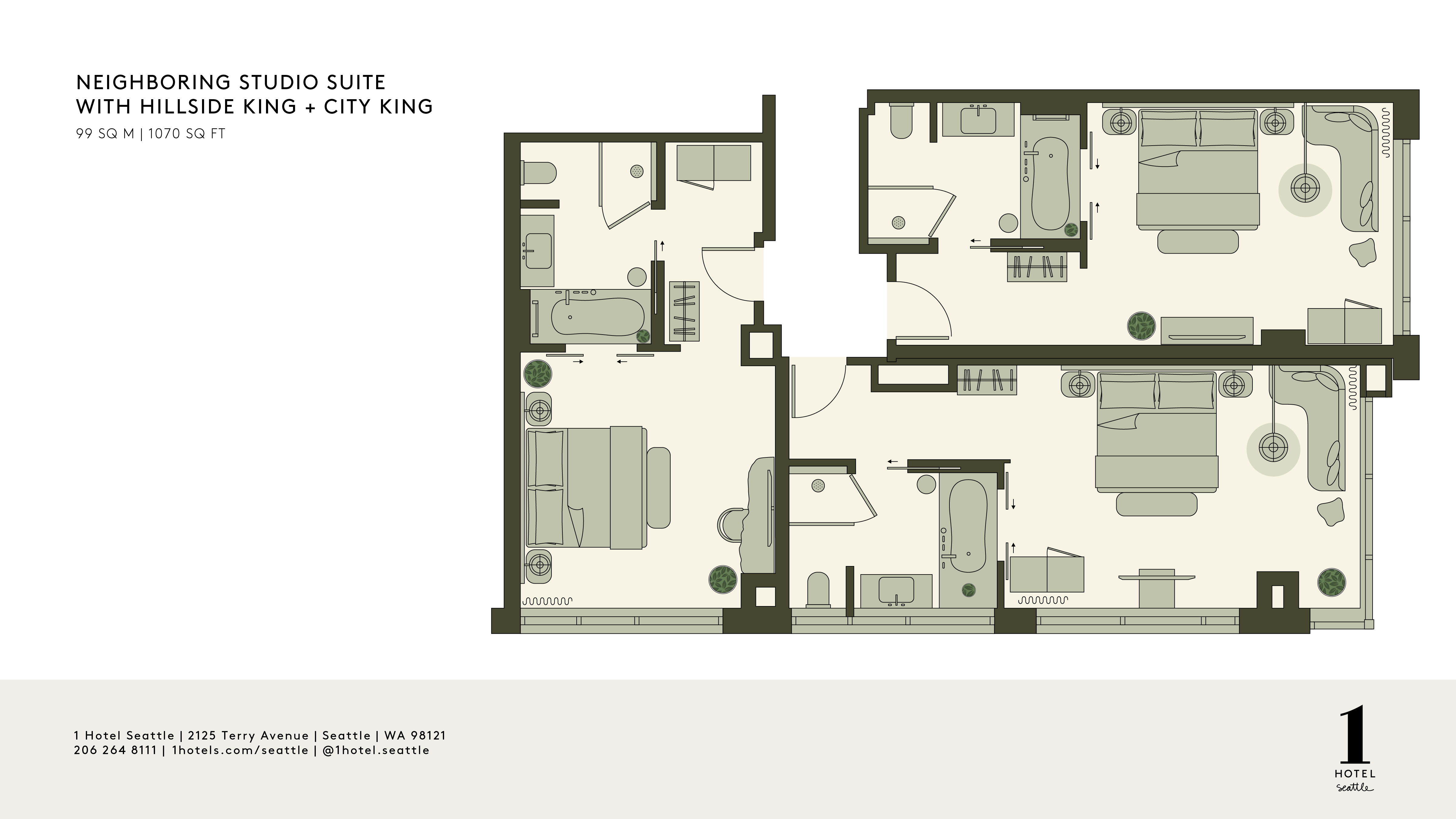 이웃 스튜디오 스위트와 Hillside King 평면도
