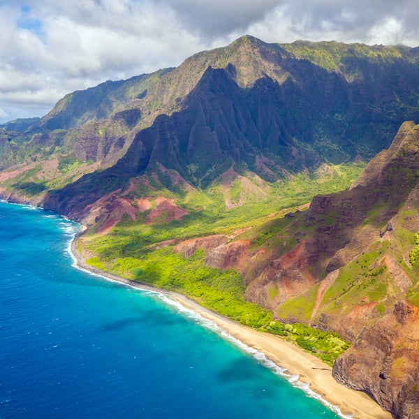 Skyview of a mountain coastline
