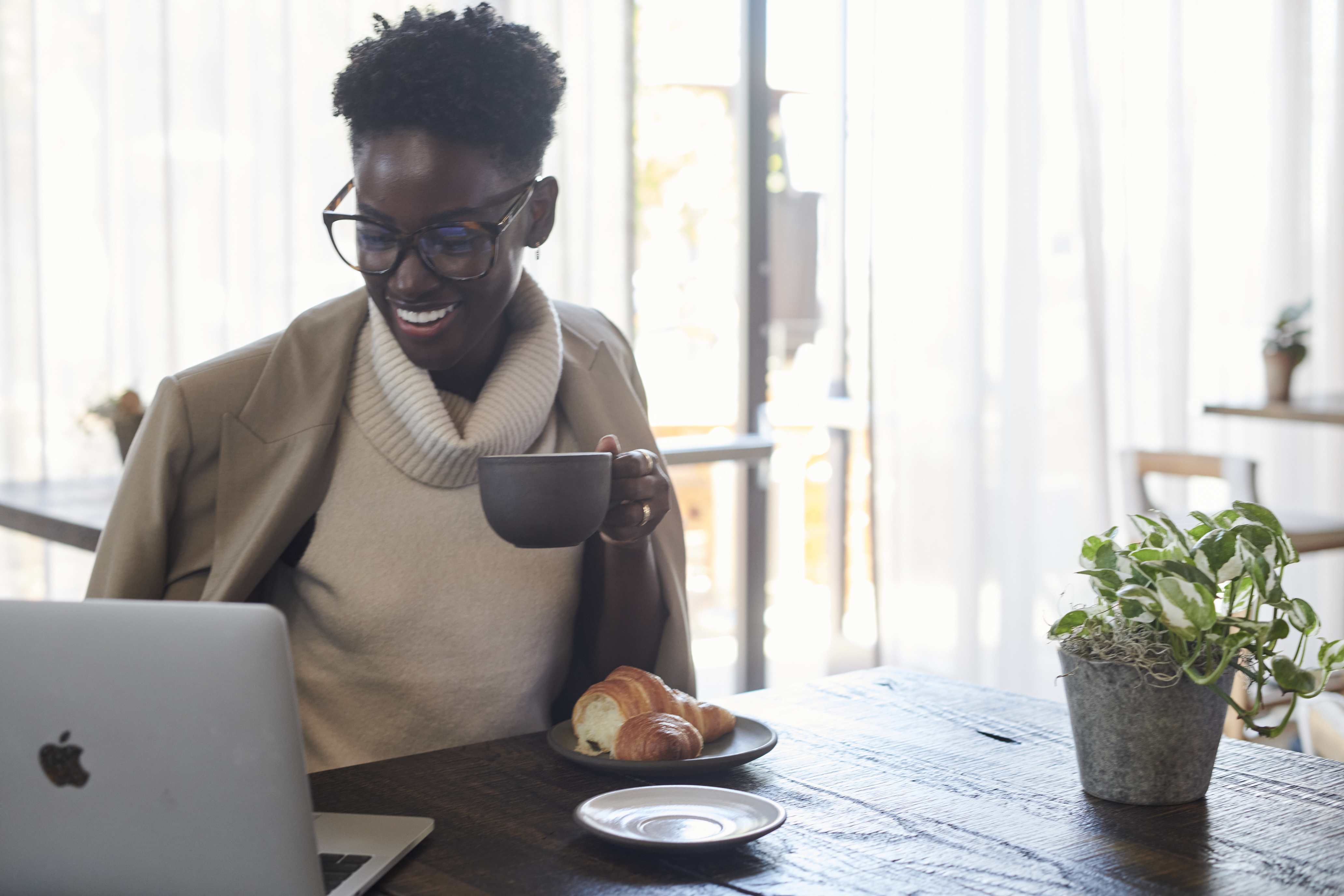 woman having coffee