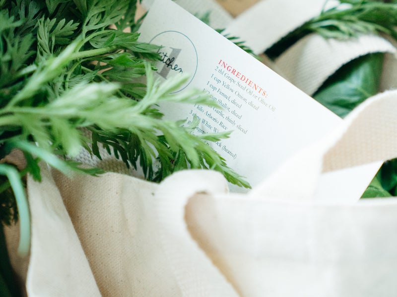 Recipe sheet tucked into a bag with wormwood branches